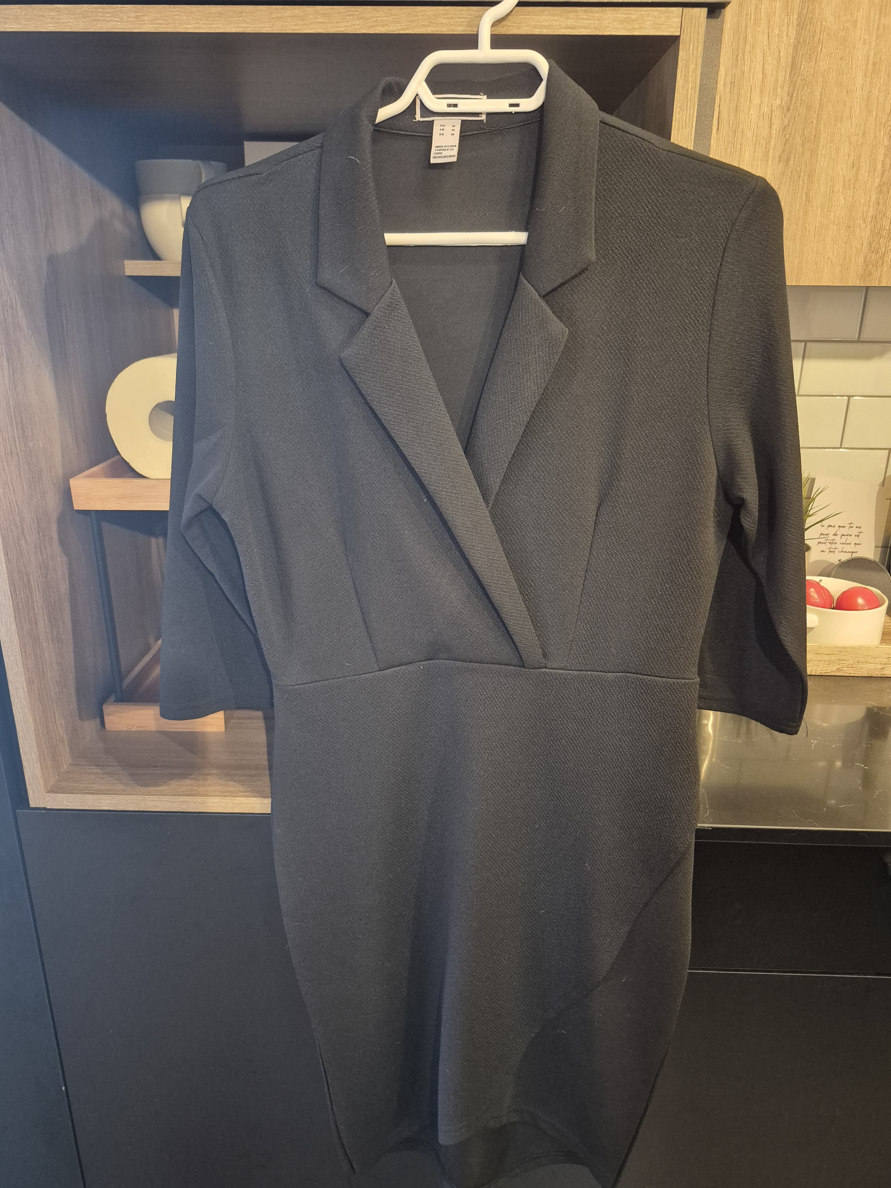 Tailored Black Midi Dress With Notch Collar